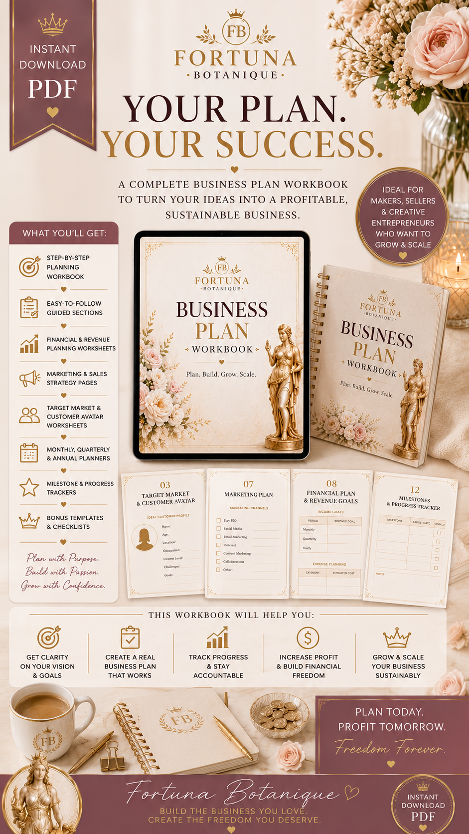 Business Plan Workbook | Small Business Planner for Entrepreneurs | Etsy Seller Business Strategy Guide | Instant PDF Download