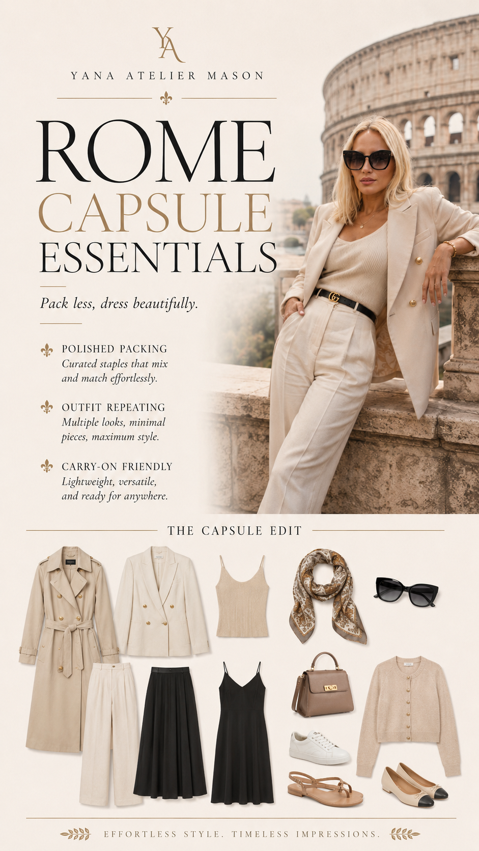 Rome Packing Guide | Chic Italian Travel Capsule Wardrobe & Carry-On Style Digital Guide