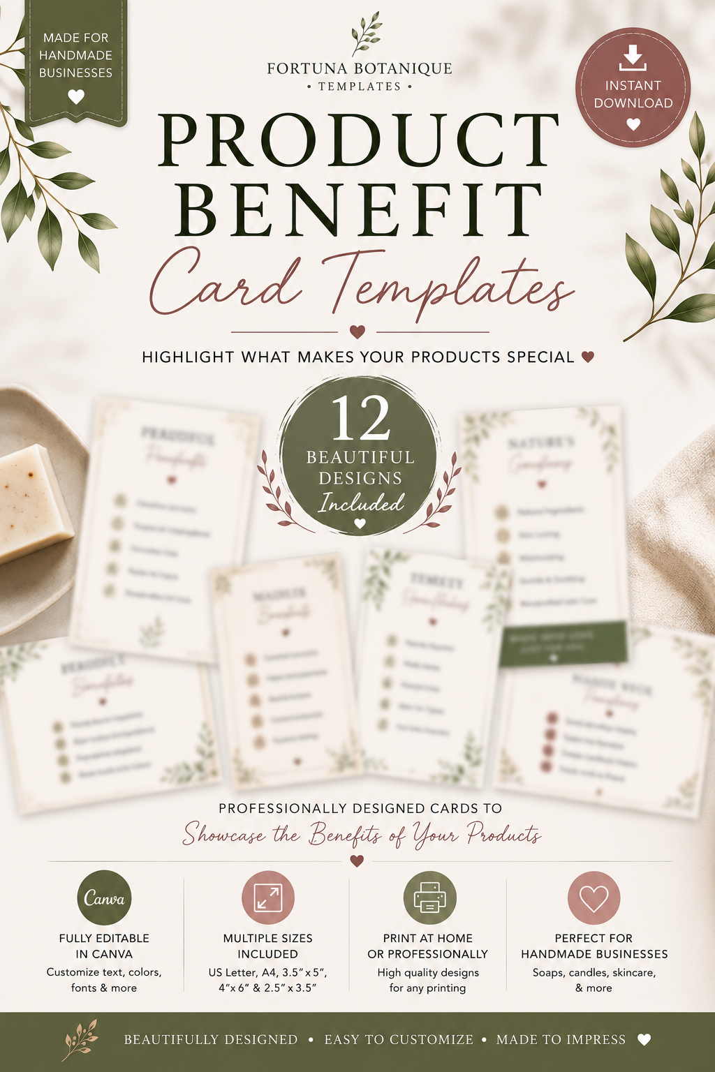 Luxury Product Benefit Card Templates | Editable Canva Benefit & Feature Cards for Small Businesses (Instant PDF Download)
