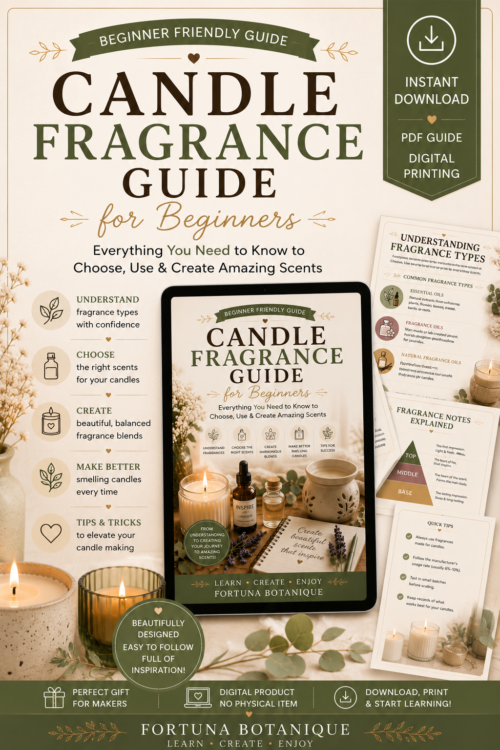 Luxury Candle Fragrance Guide for Beginners | Choose the Best Candle Scents, Fragrance Oils & Scent Load | Instant PDF Download