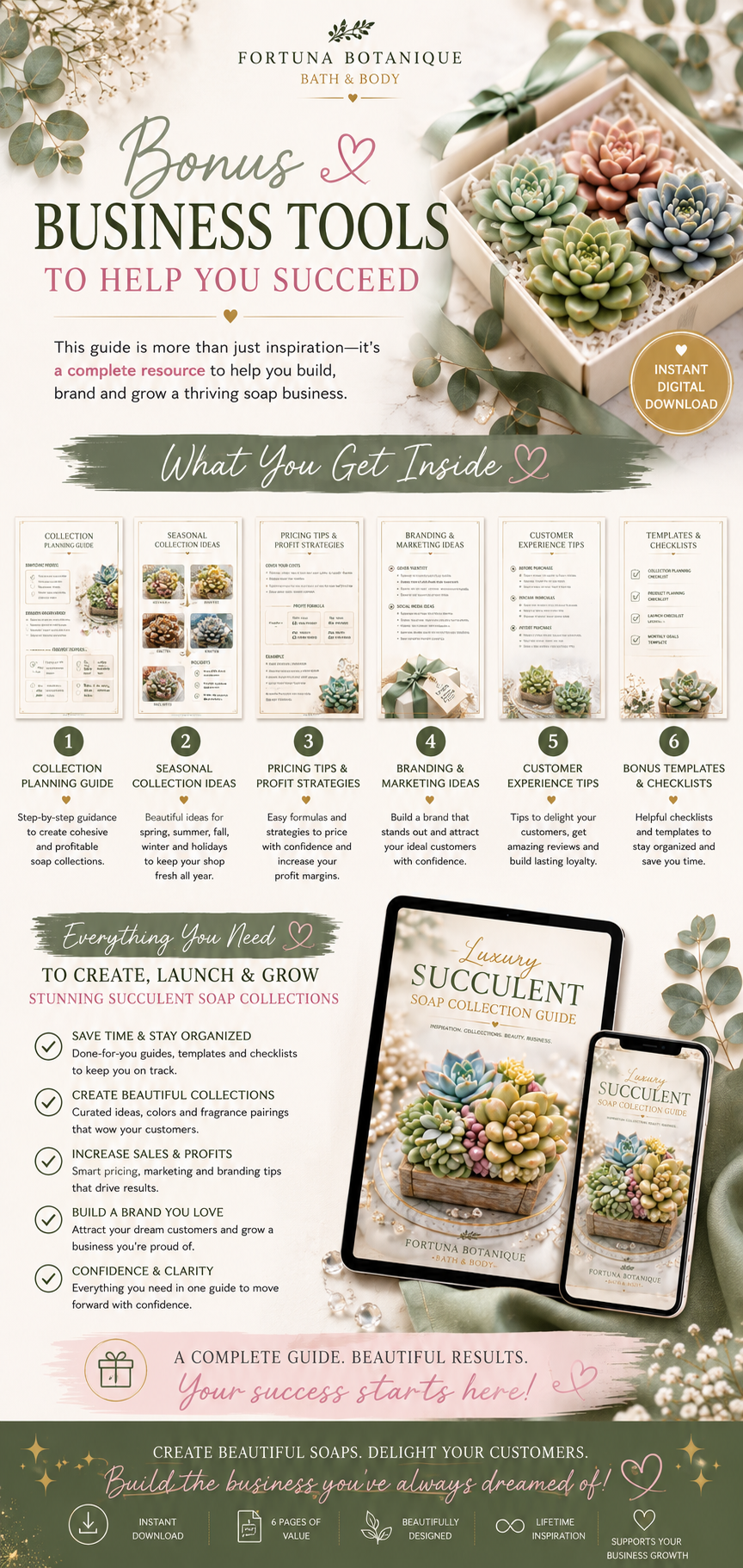 Succulent Soap Collection Guide | Luxury Botanical Collection Ideas & Business Planner for Soap Makers | Digital PDF
