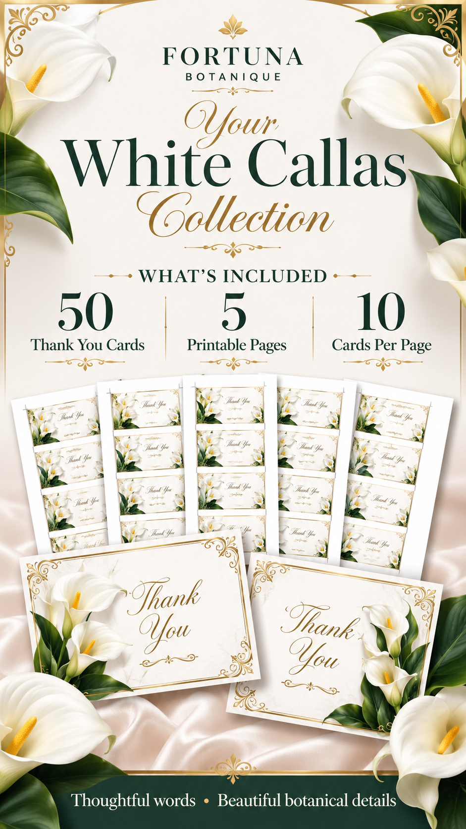 Luxury Calla Printable Thank You Cards | 50 Small Business Cards