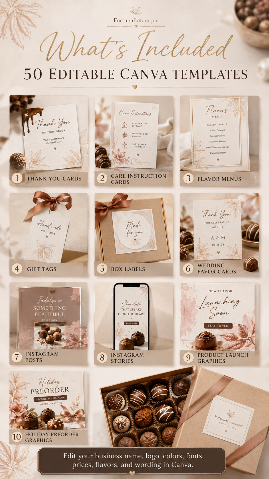 Luxury Chocolate Business Canva Templates | 50 Editable Designs