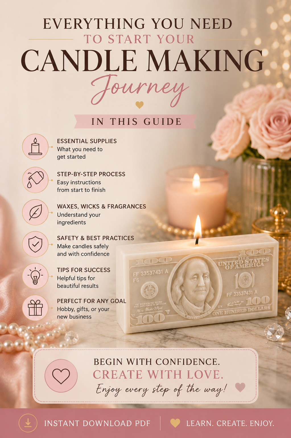 Money Candle Making for Beginners Guide | Luxury Candle Tutorial | Instant PDF Download
