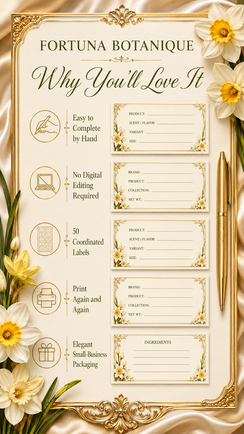 Narcissus Printable Fill-In Labels | 50 Small Business Product & Packaging Labels