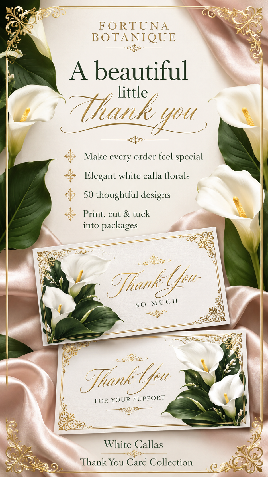 Luxury Calla Printable Thank You Cards | 50 Small Business Cards