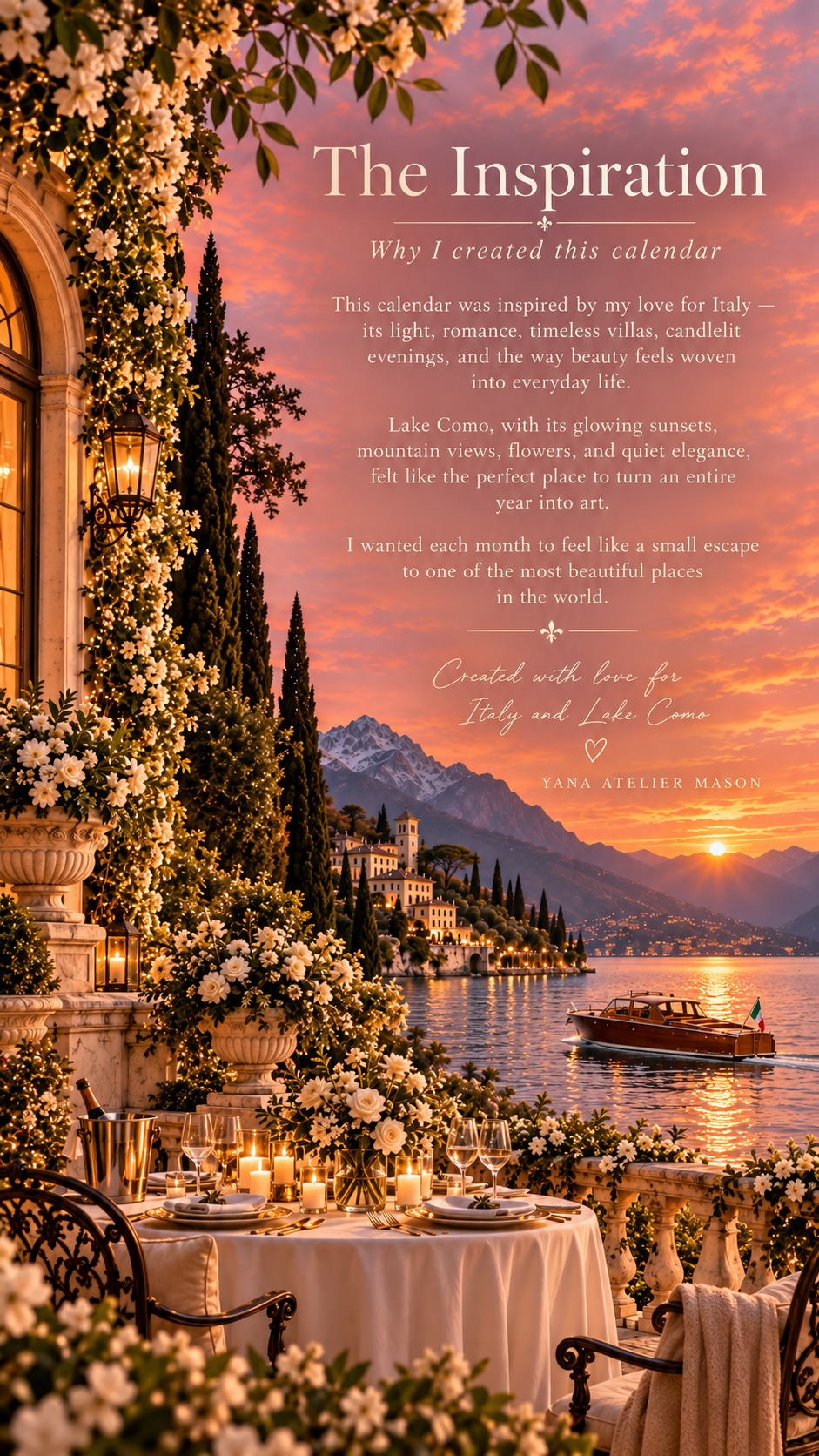 Lake Como 2027 Calendar | Luxury Italian Sunset Printable Calendar