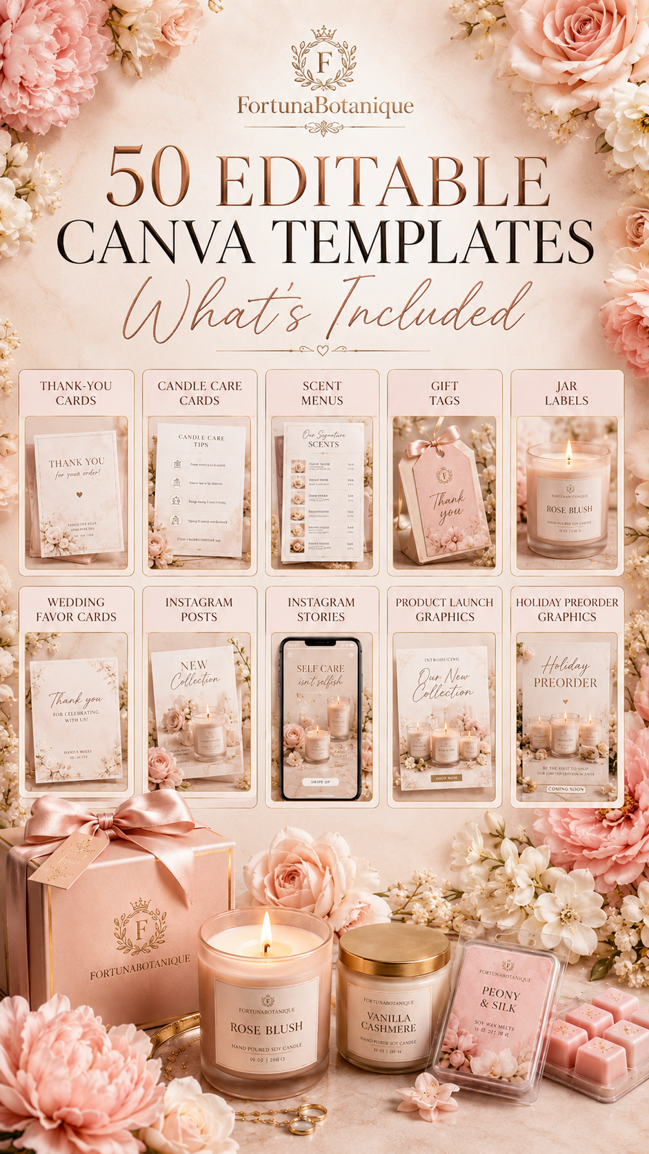 Luxury Candle Business Canva Templates | 50 Editable Designs