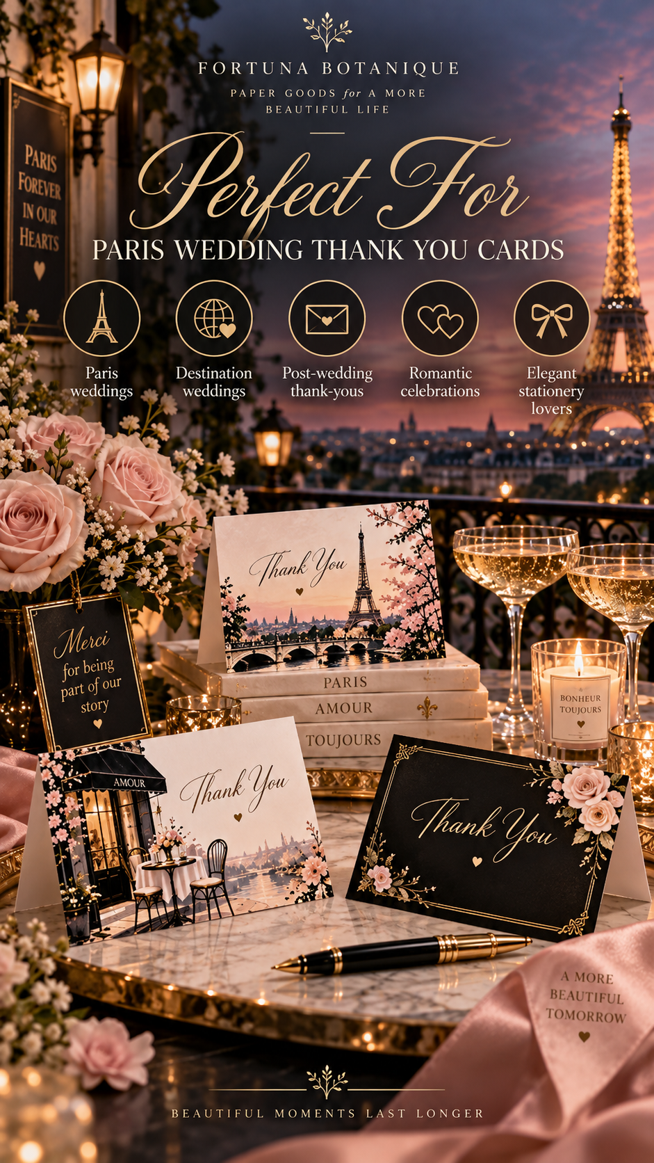 Paris Wedding Thank You Cards | 50 Printable Parisian Wedding Cards