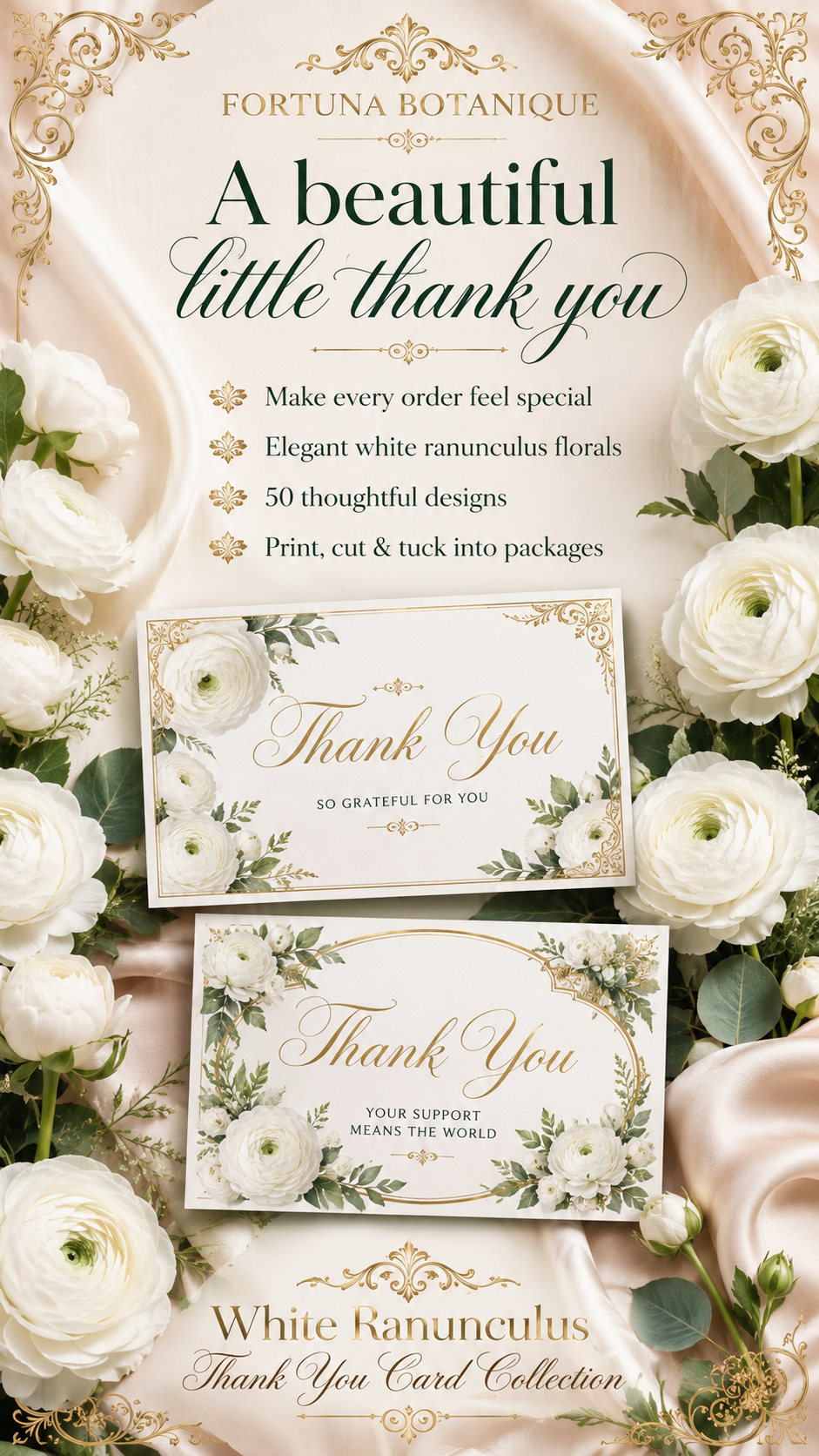 Luxury Ranunculus Printable Thank You Cards | 50 Small Business Cards