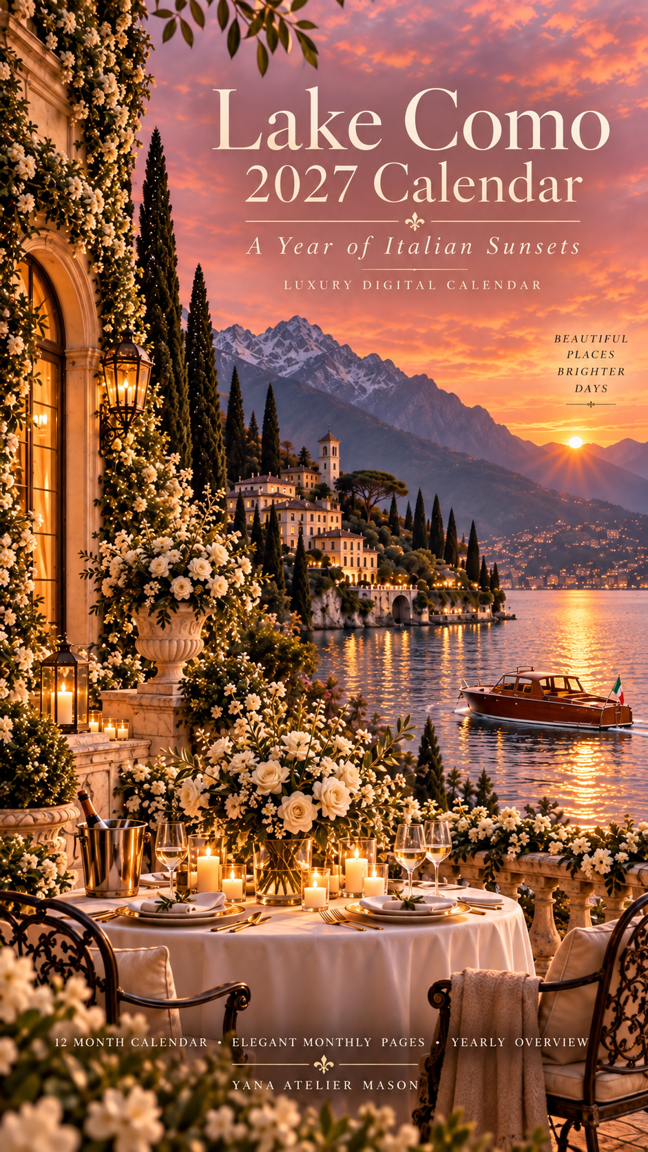 Lake Como 2027 Calendar | Luxury Italian Sunset Printable Calendar