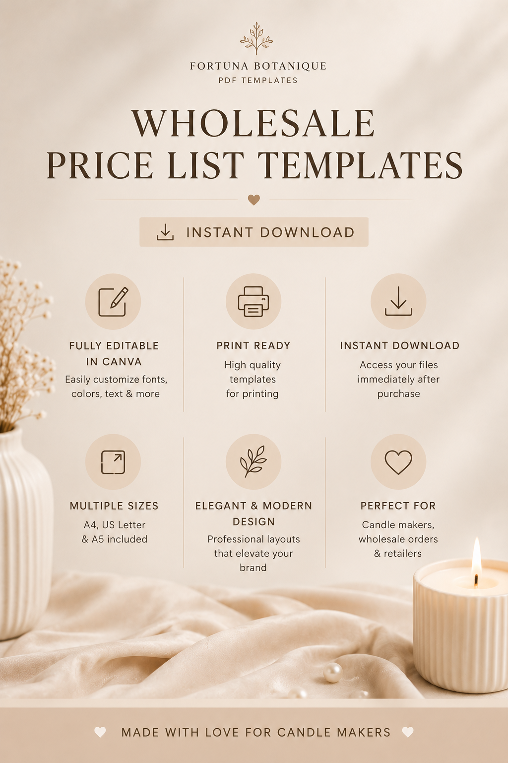 Luxury Candle Price List Templates | Printable Wholesale & Retail Pricing Sheets | Editable Candle Business Forms | Instant PDF Download