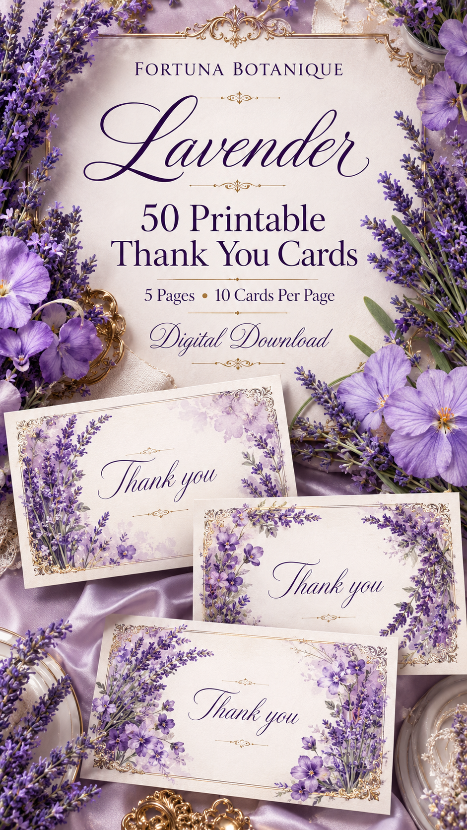 Luxury Lavender Printable Thank You Cards | 50 Small Business Cards