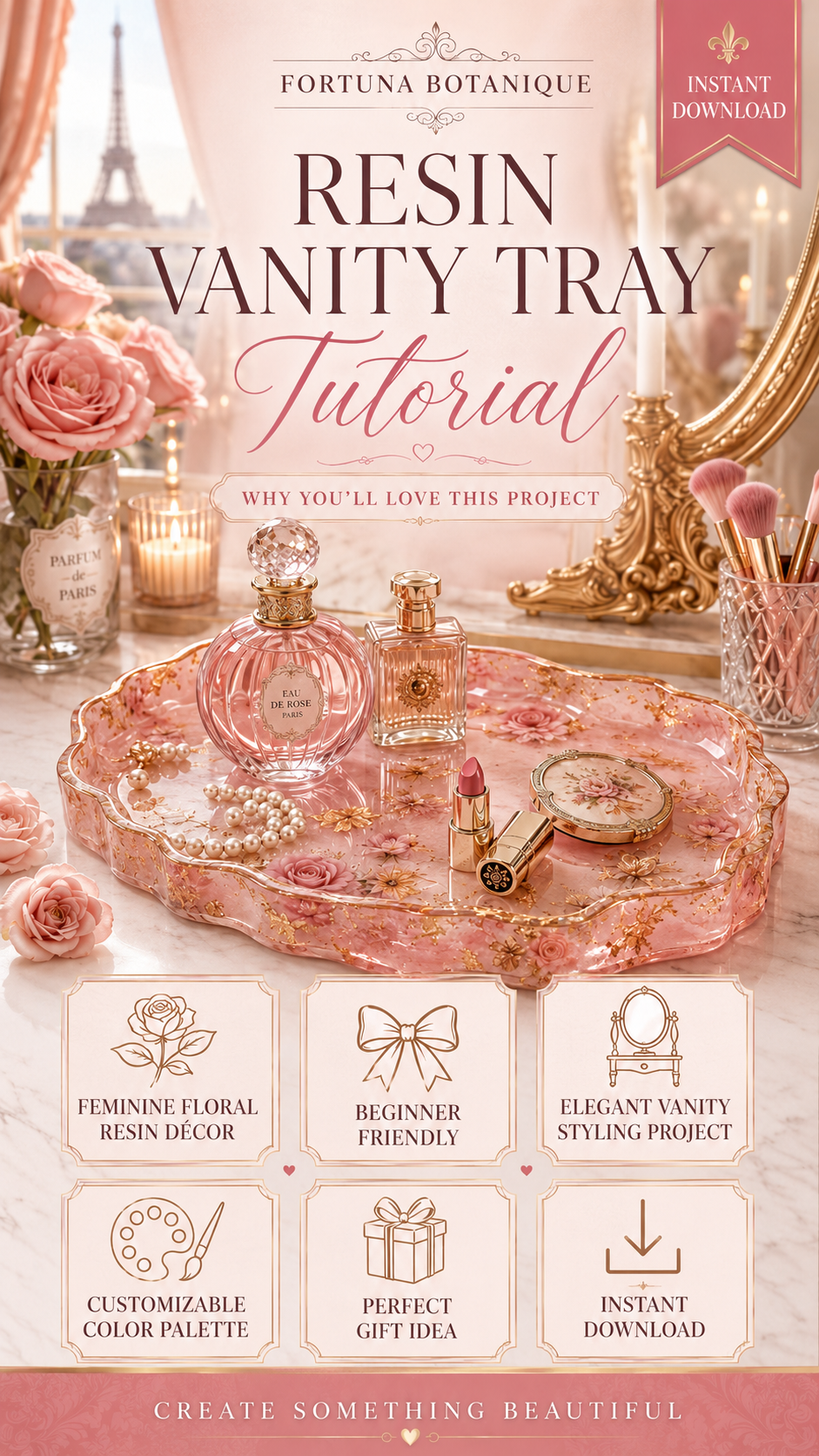 Resin Vanity Tray Tutorial for Beginners | Floral Resin Décor Guide