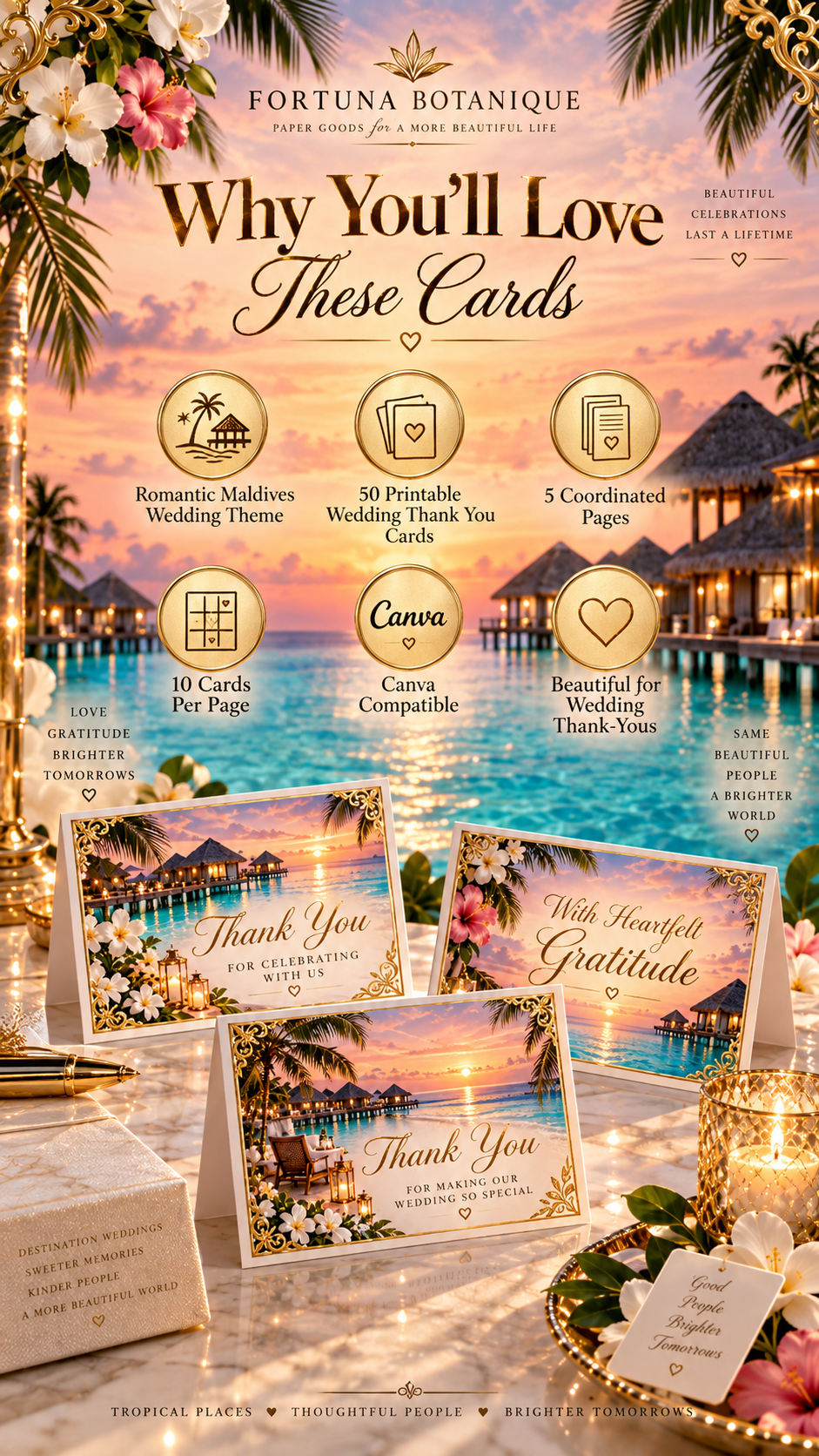 Maldives Wedding Thank You Cards | Luxury 50-Card Printable Collection