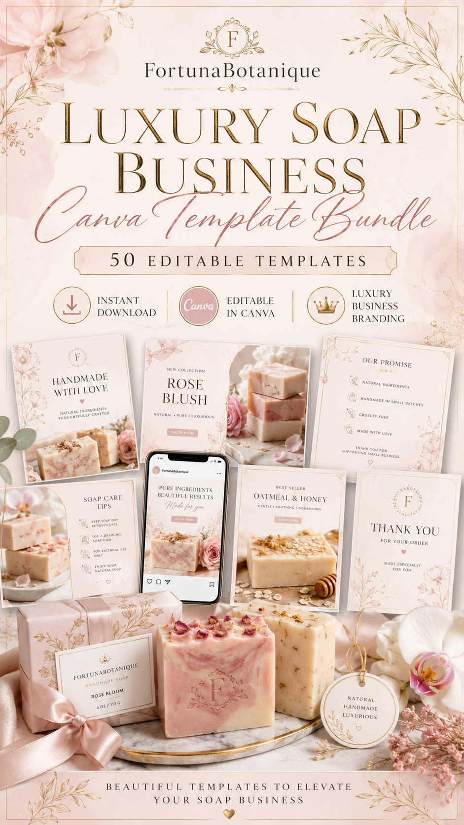 Luxury Soap Business Canva Templates | 50 Editable Designs