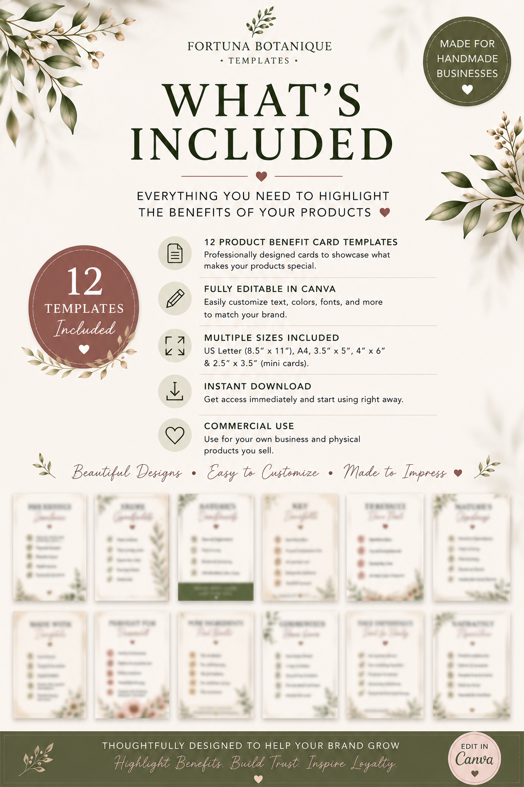 Luxury Product Benefit Card Templates | Editable Canva Benefit & Feature Cards for Small Businesses (Instant PDF Download)