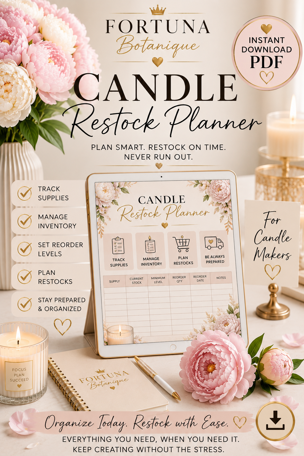 Luxury Candle Restock Planner | Inventory & Production Tracker | Printable Business Planner | Instant PDF Download