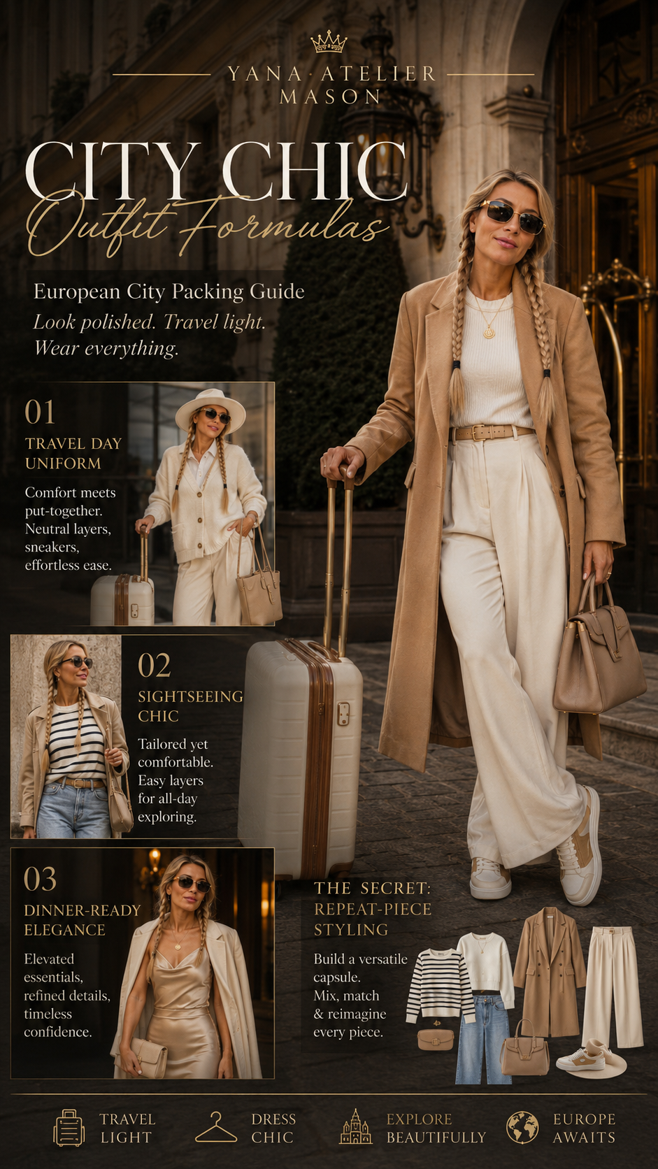 European City Packing Guide | Chic Travel Capsule Wardrobe & Carry-On Style Digital Guide