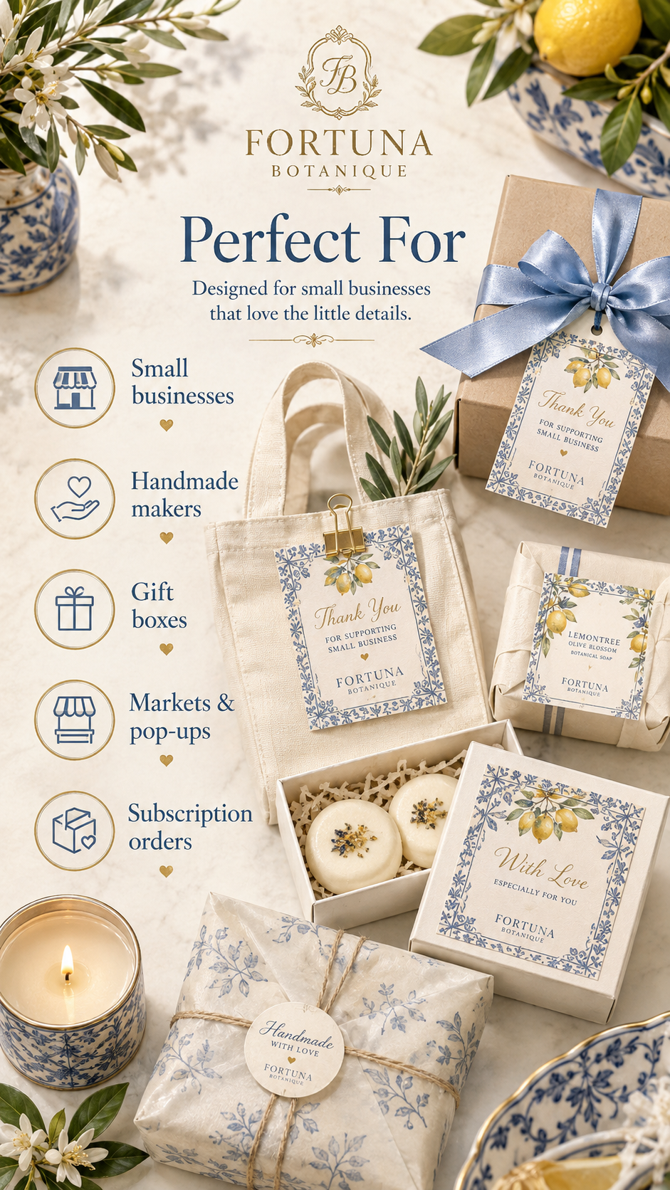 Italian Summer Small Business Card Collection | Editable Canva Thank You, Care & Insert Templates