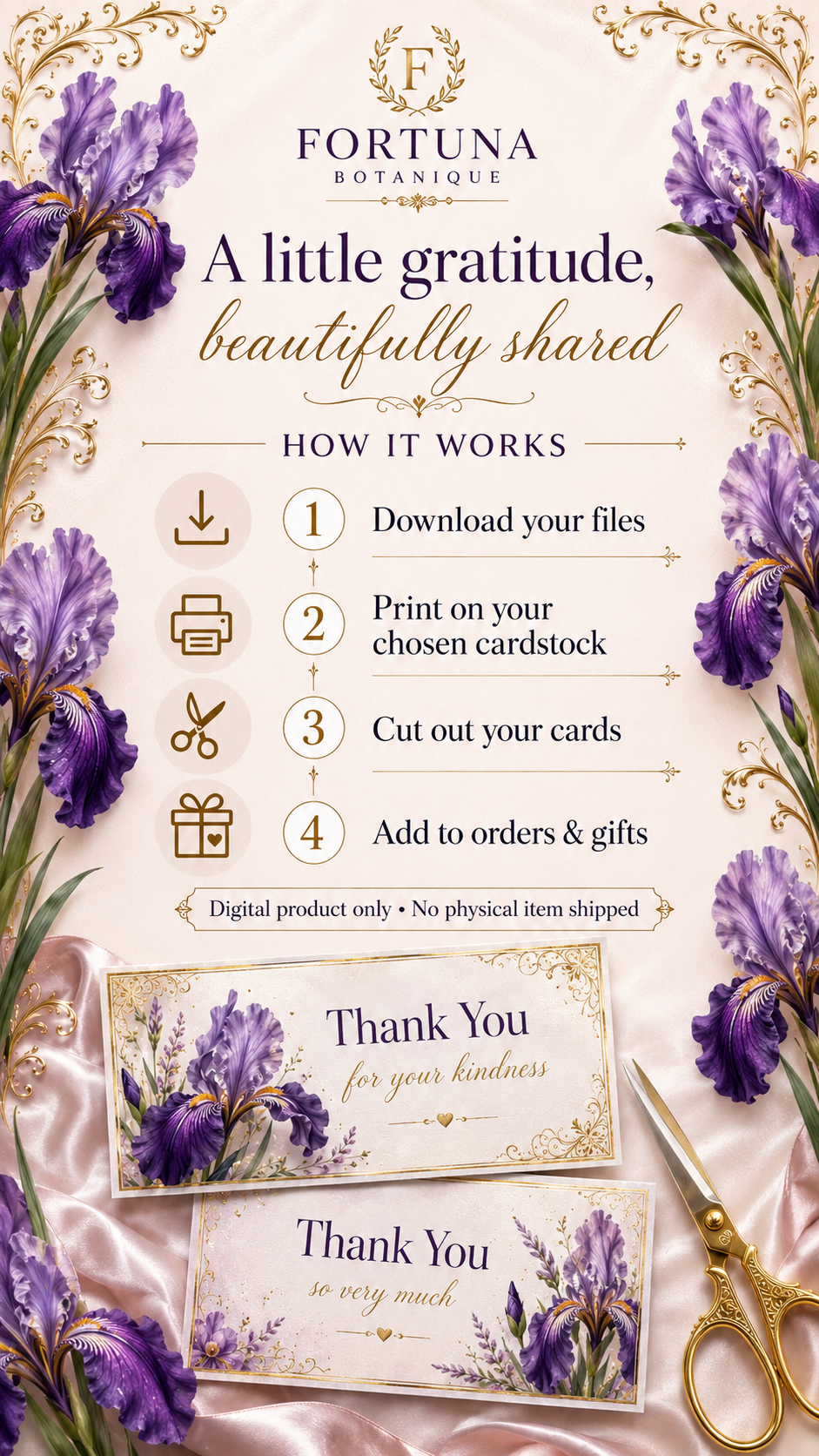 Luxury Iris Printable Thank You Cards | 50 Small Business Cards