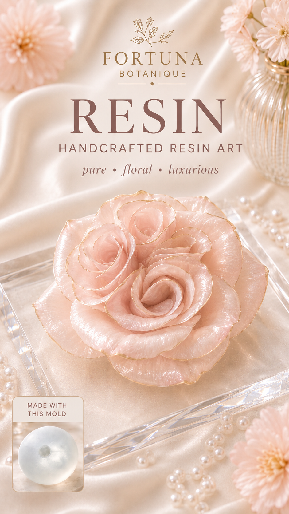 Rose Silicone Flower Mold for Soap, Candles, Resin, Chocolate & Zefir