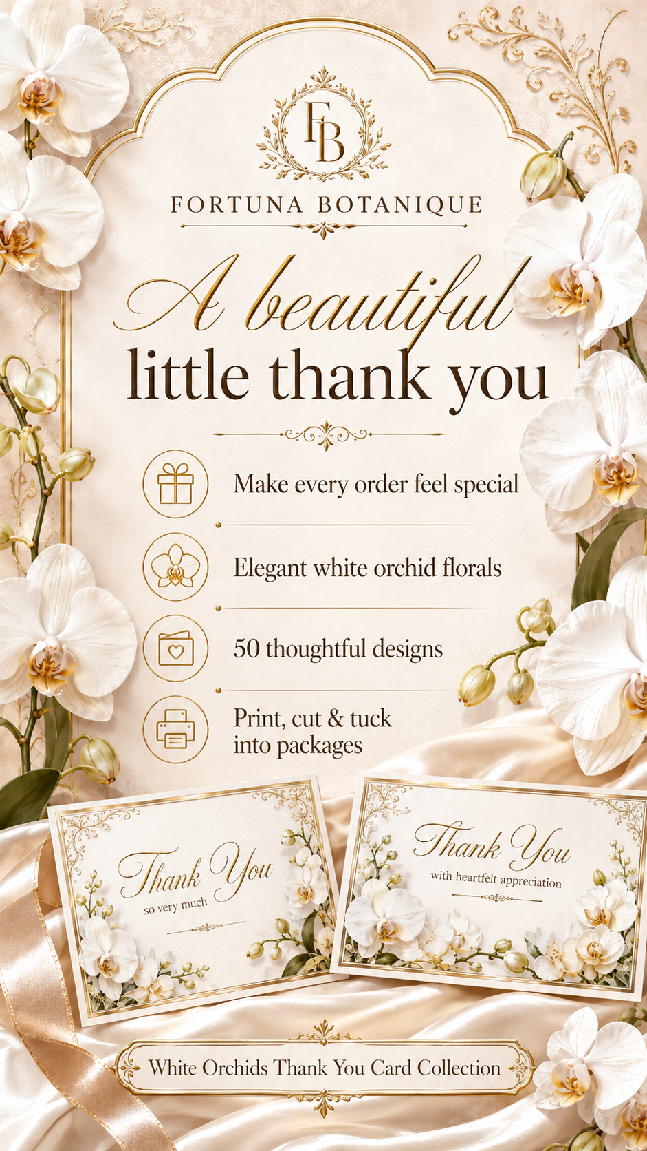 Luxury White Orchid Printable Thank You Cards | 50 Small Business Cards