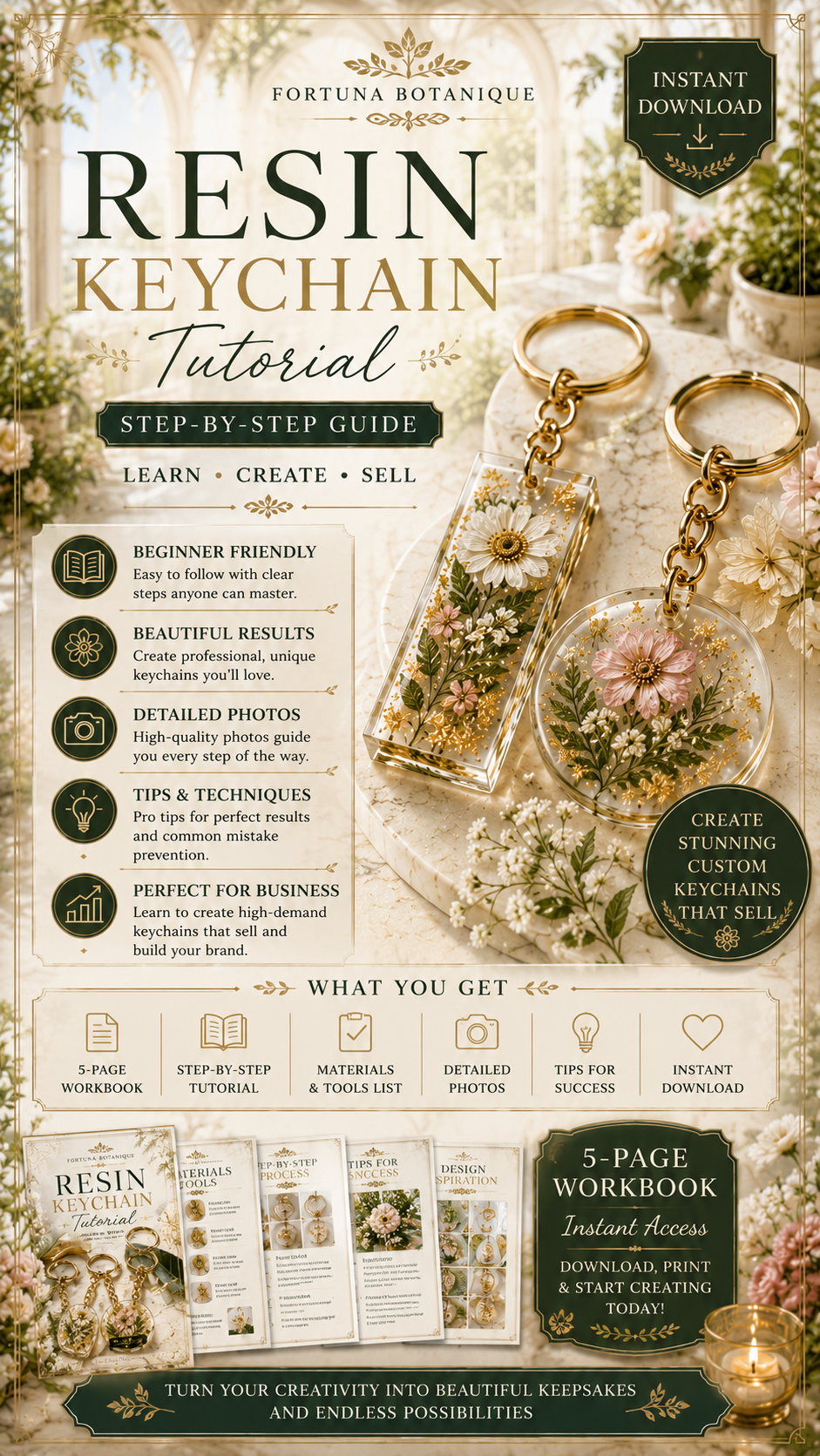 Resin Keychain Tutorial Guide | Step-by-Step Botanical Resin Craft Workbook