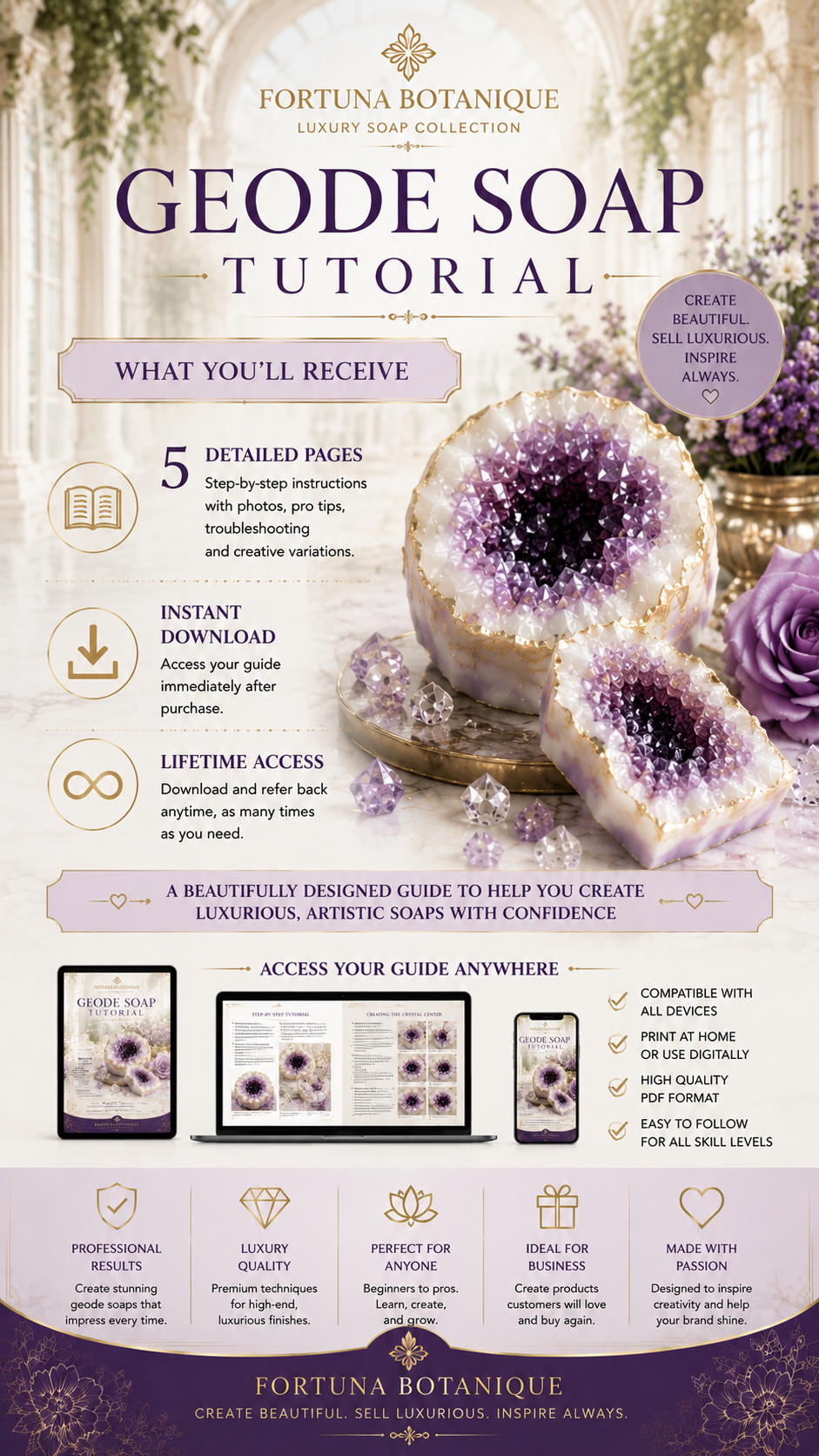 Geode Soap Tutorial | Luxury Melt & Pour Soap Making Guide | Digital PDF Download | Crystal Soap Design Class | Beginner to Advanced