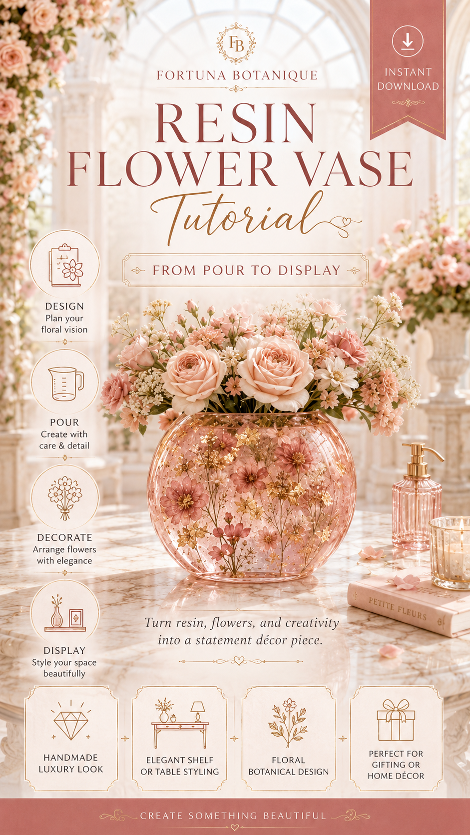 Resin Flower Vase Tutorial for Beginners | Floral Resin Home Décor Project | Pressed Flower Vase Guide | DIY Digital Download