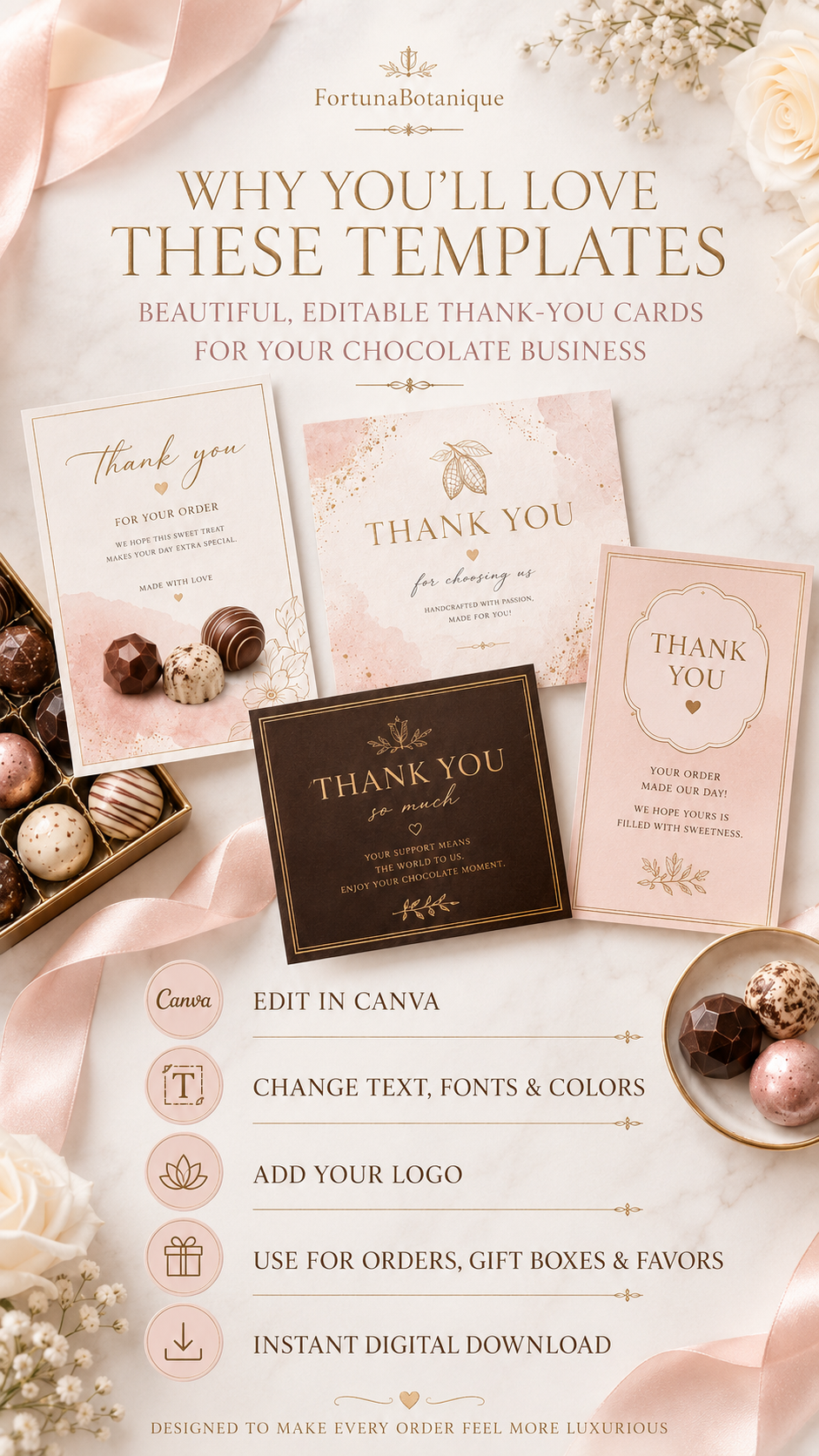 50 Editable Chocolate Thank You Card Templates | Canva Small Business Packaging Inserts