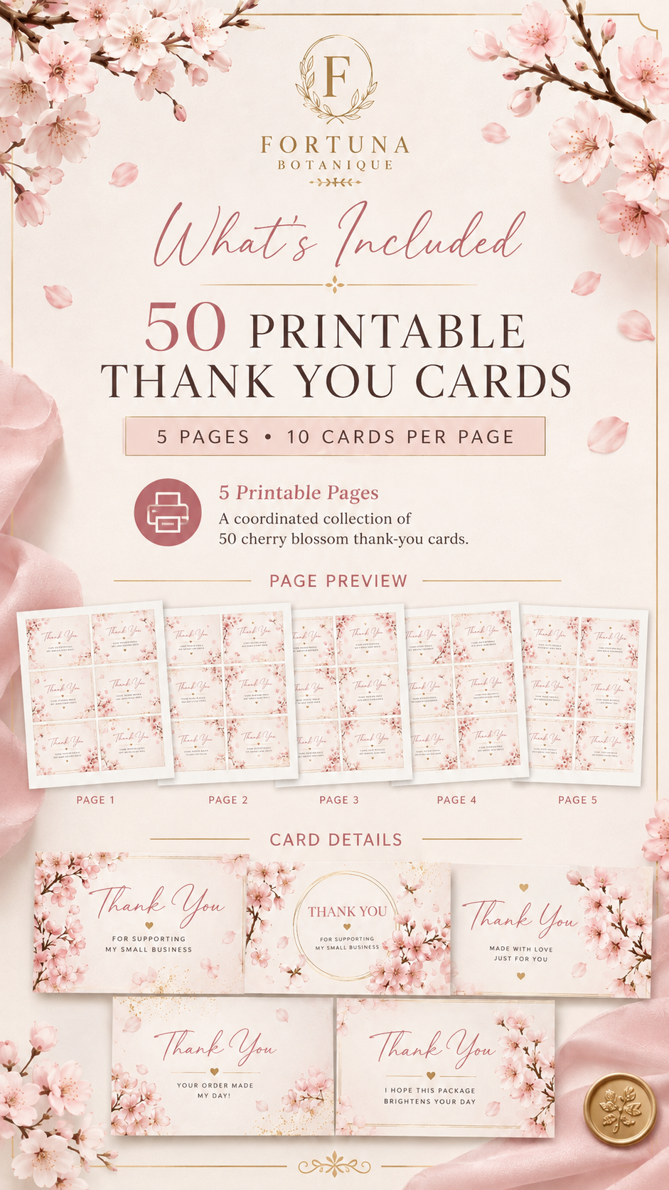 Luxury Hydrangea Printable Thank You Cards | 50 Small Business Cards