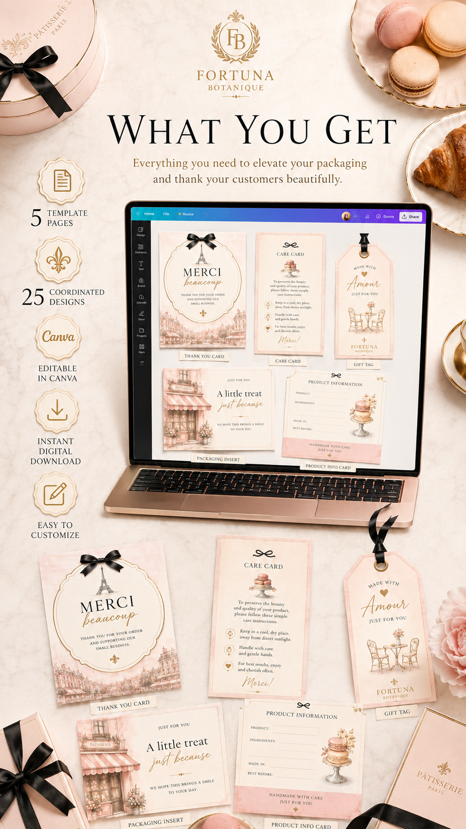 Paris Patisserie Packaging Templates | 25 Editable Canva Cards