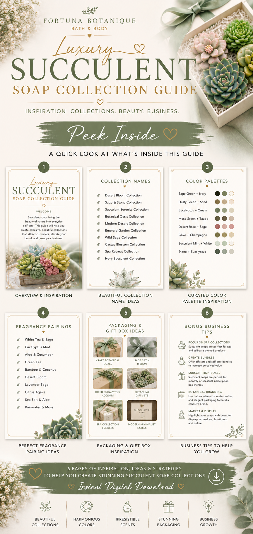 Succulent Soap Collection Guide | Luxury Botanical Collection Ideas & Business Planner for Soap Makers | Digital PDF