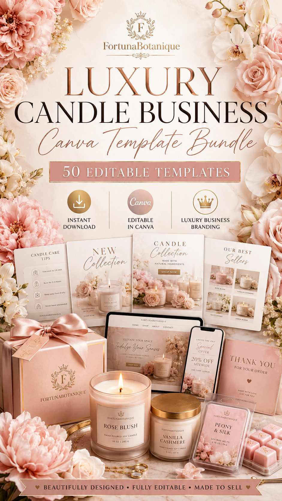 Luxury Candle Business Canva Templates | 50 Editable Designs