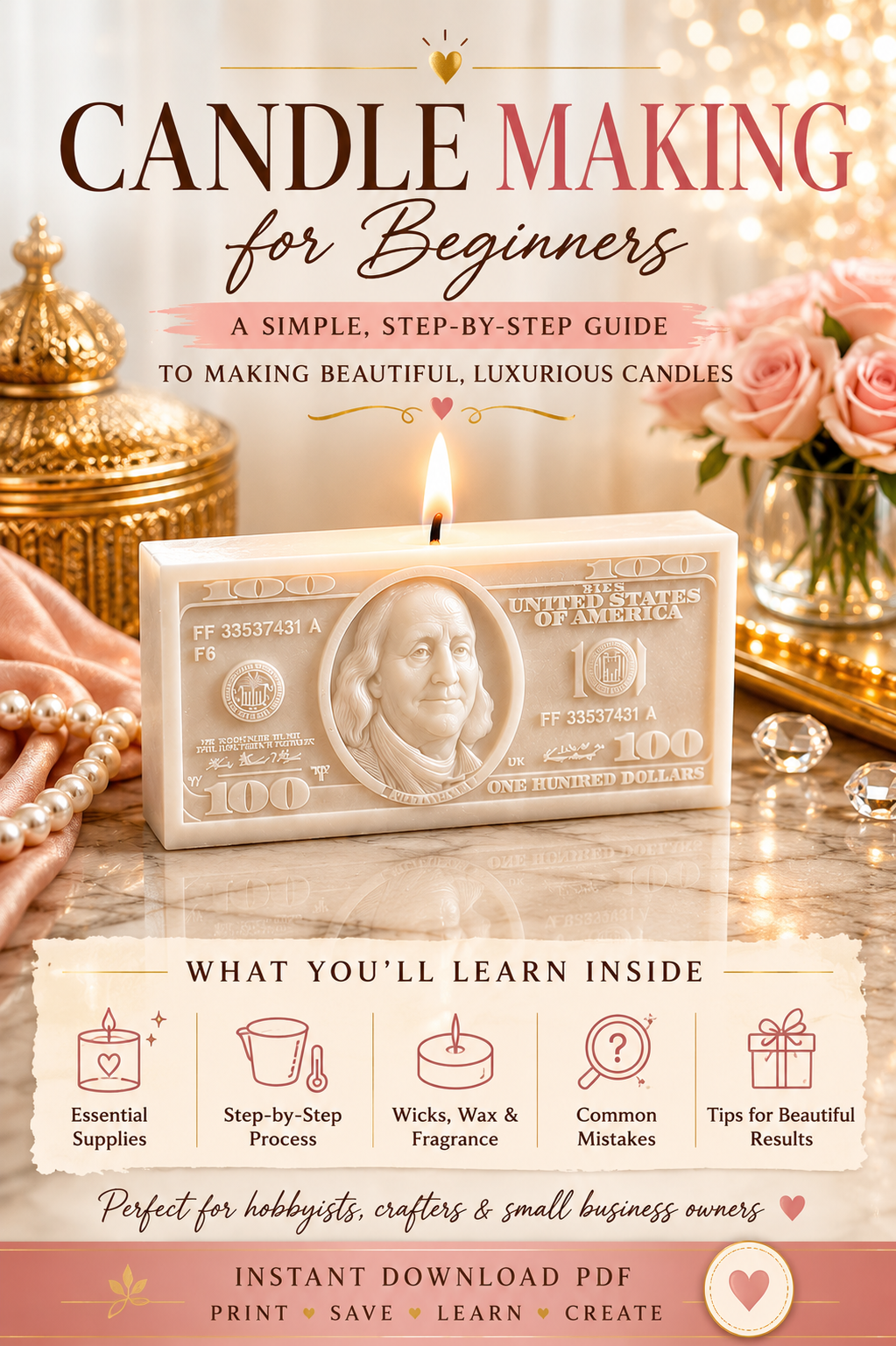 Money Candle Making for Beginners Guide | Luxury Candle Tutorial | Instant PDF Download