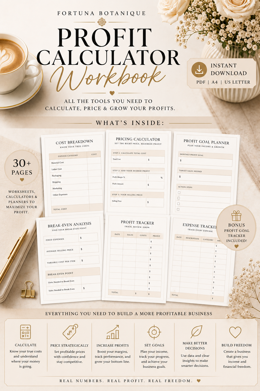 Profit Calculator Workbook | Pricing Strategy, Cost Analysis & Profit Planning Workbook | Instant PDF Download