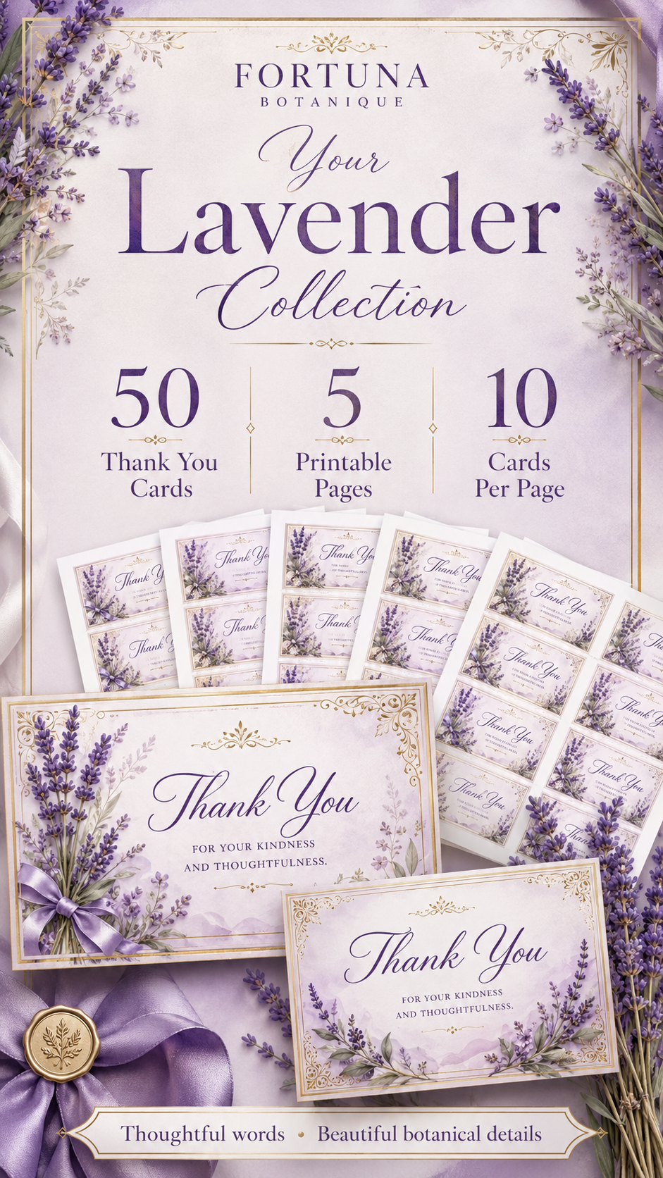 Luxury Lavender Printable Thank You Cards | 50 Small Business Cards