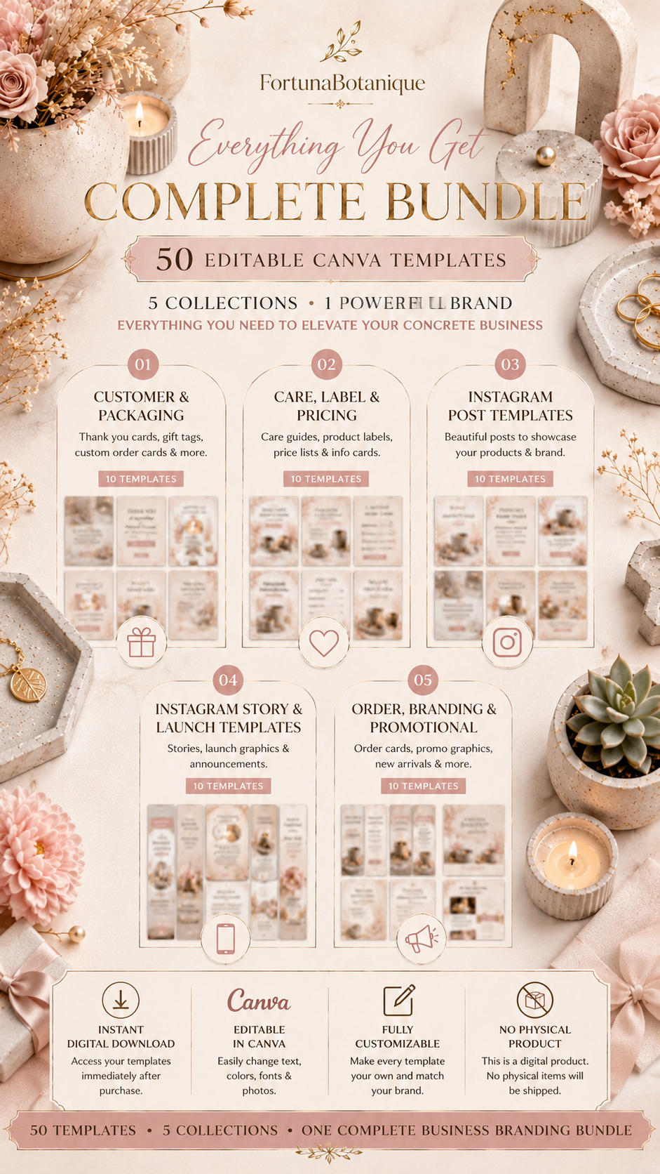 Luxury Concrete Business Canva Template Bundle | 50 Editable Templates