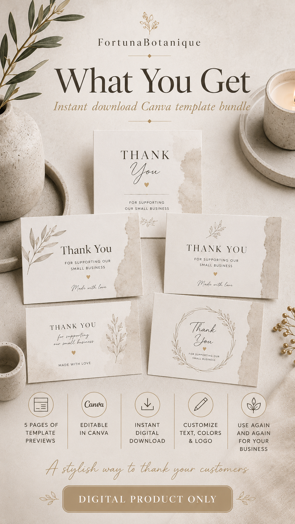 50 Editable Concrete Thank You Card Templates | Canva Packaging Inserts for Handmade Business