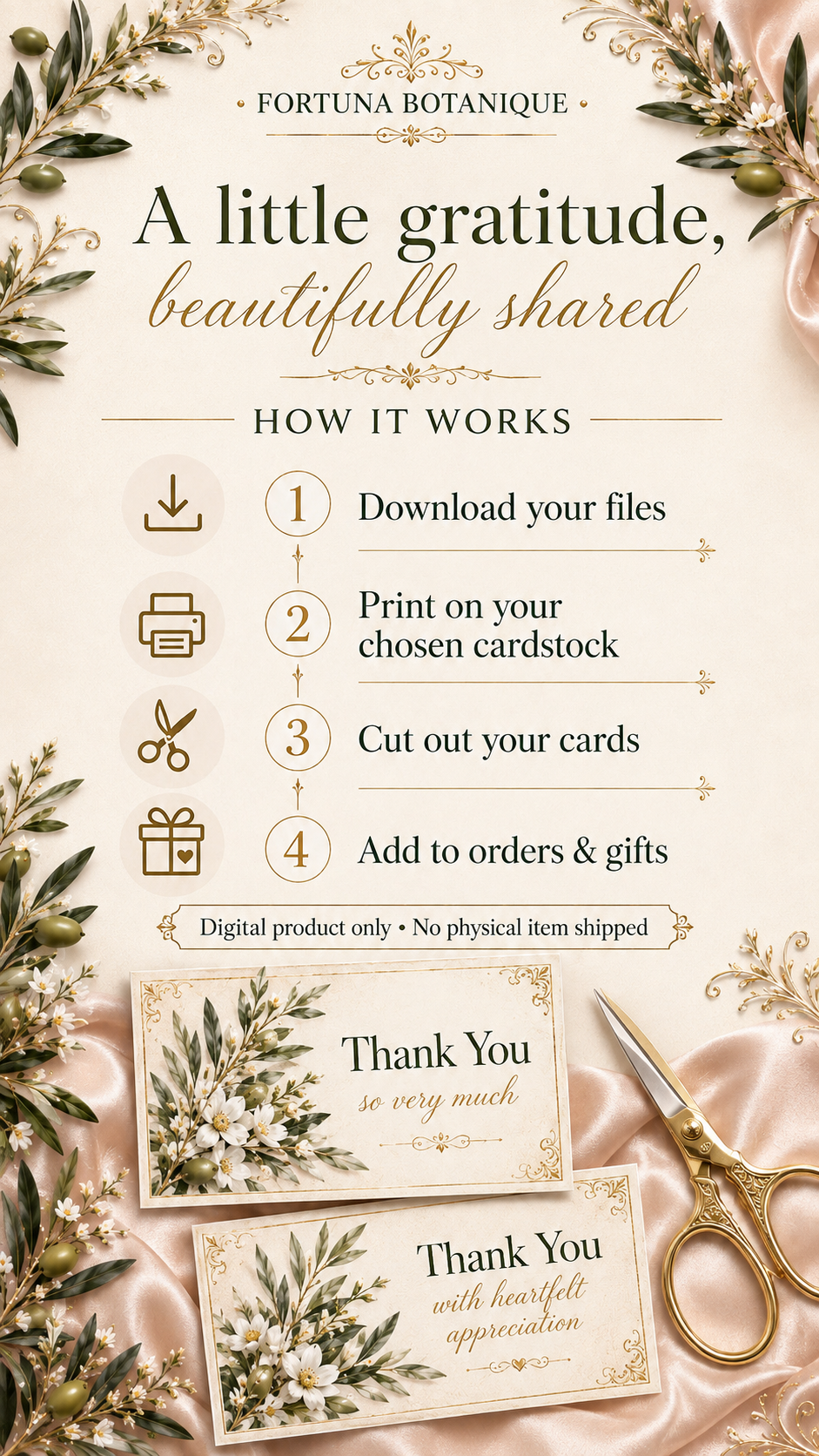 Luxury Olive Branch Printable Thank You Cards | 50 Small Business Cards