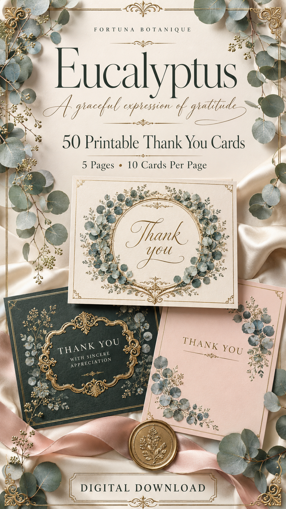 Luxury Eucalyptus Printable Thank You Cards | 50 Small Business Cards