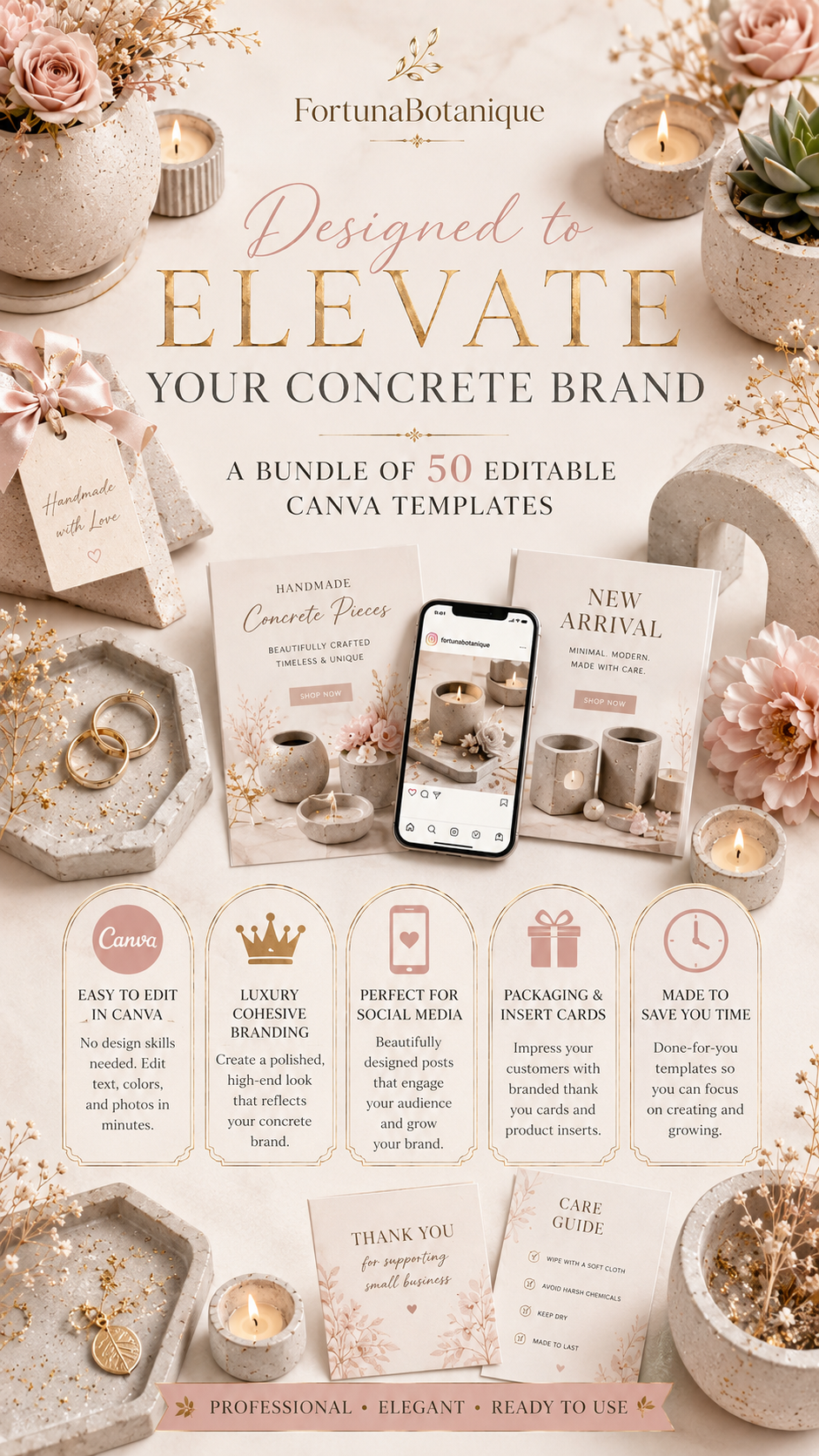 Luxury Concrete Business Canva Template Bundle | 50 Editable Templates