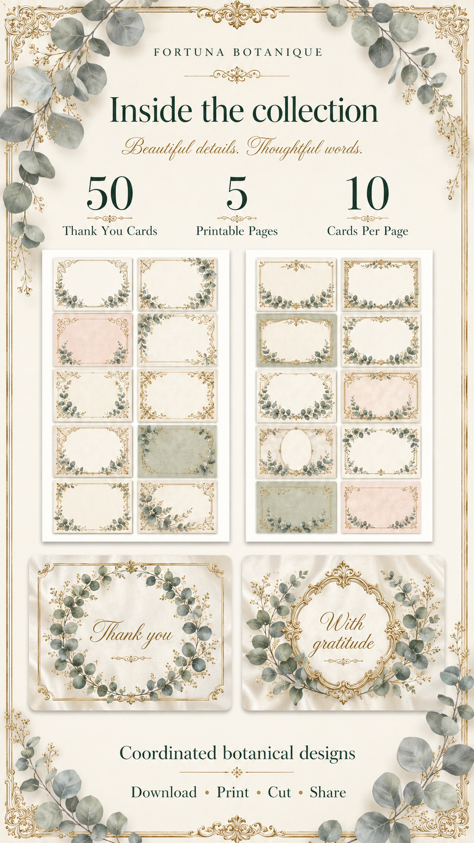 Luxury Eucalyptus Printable Thank You Cards | 50 Small Business Cards