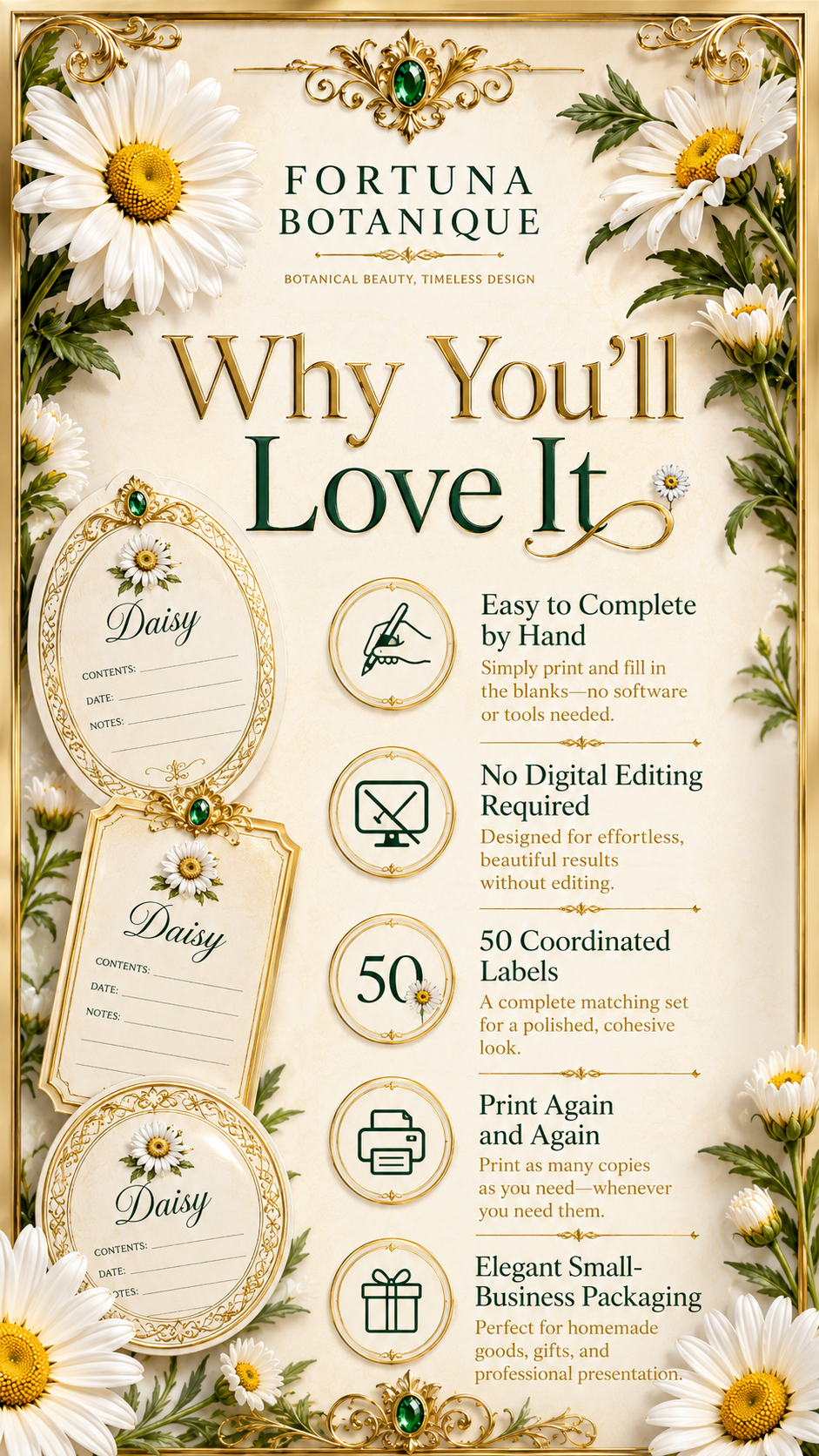 Daisy Printable Fill-In Labels | 50 Small Business Product & Packaging Labels