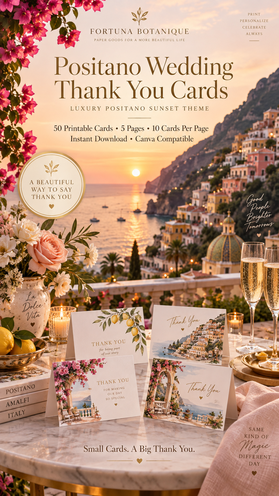 Positano Wedding Thank You Cards | 50 Printable Italian Wedding Cards