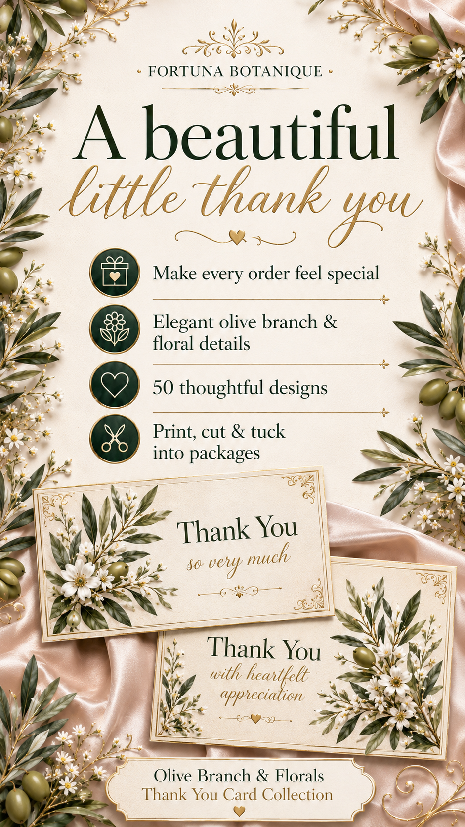 Luxury Olive Branch Printable Thank You Cards | 50 Small Business Cards