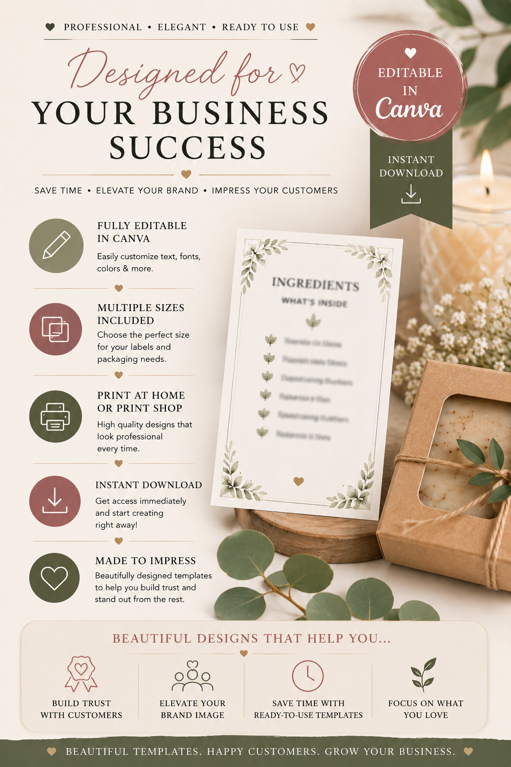 Luxury Ingredient Information Card Templates | Editable Canva Ingredient Cards for Soap, Candle & Skincare Businesses (Instant PDF Download)