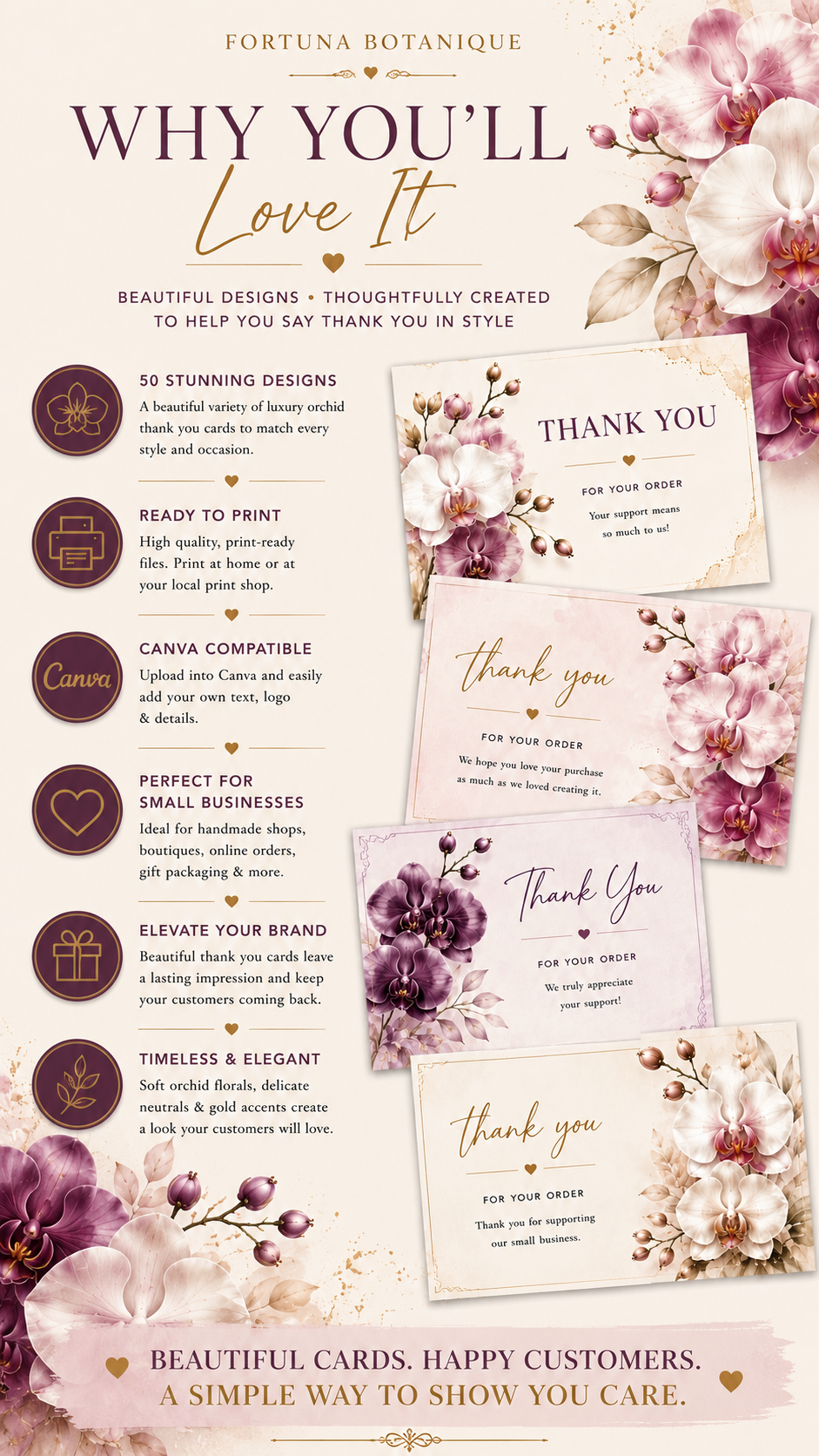 Luxury Orchid Printable Thank You Cards | 50 Small Business Cards