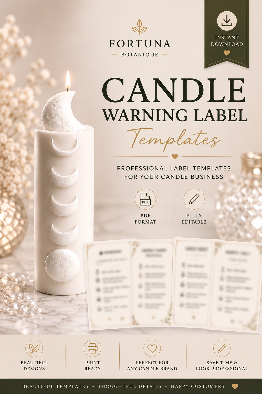 Luxury Candle Warning Label Templates | Printable Candle Safety Labels | Editable Candle Labels | Instant PDF Download